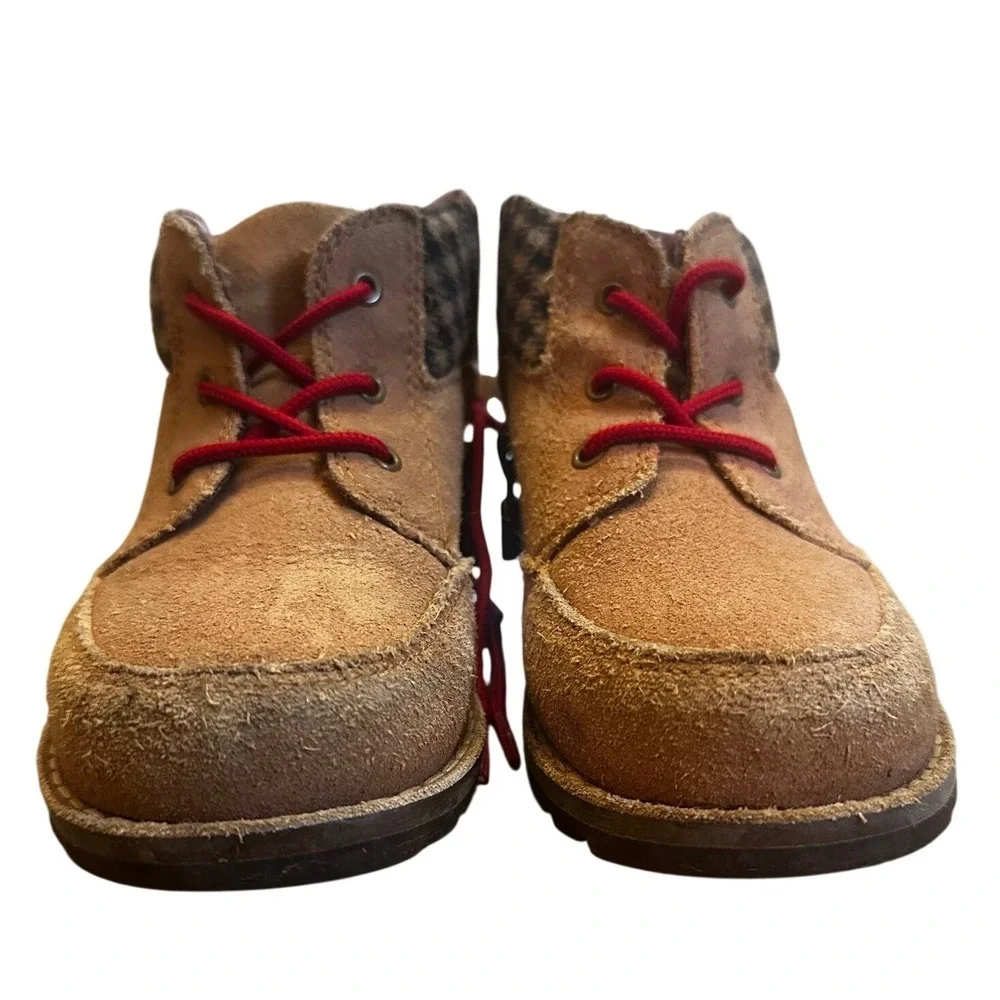 UGG Tan Suede Houndstooth Lace Up Zip Boots Toddler‎ 9